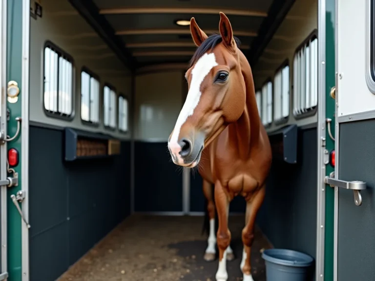Horse standing calmly in a trailer