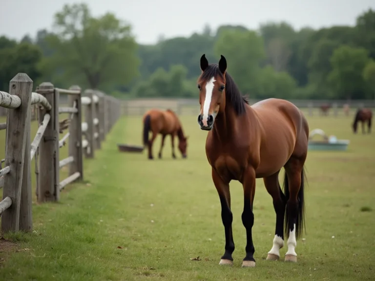 Horse watching the pasture with alert ears