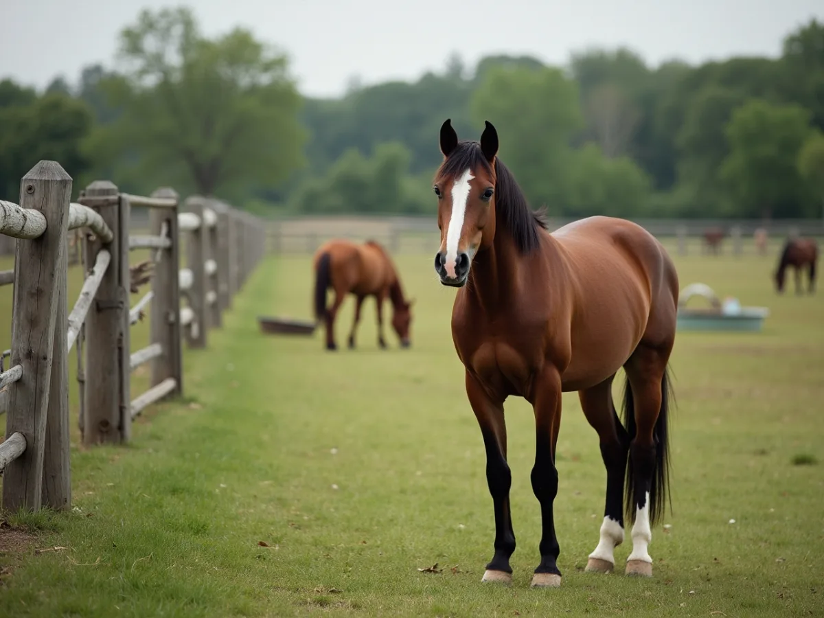 Horse watching the pasture with alert ears