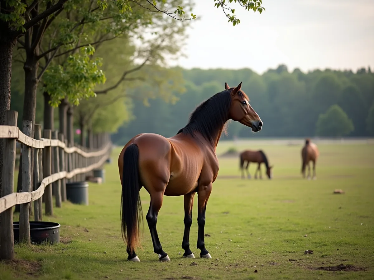 Alert horse watching the paddock edge