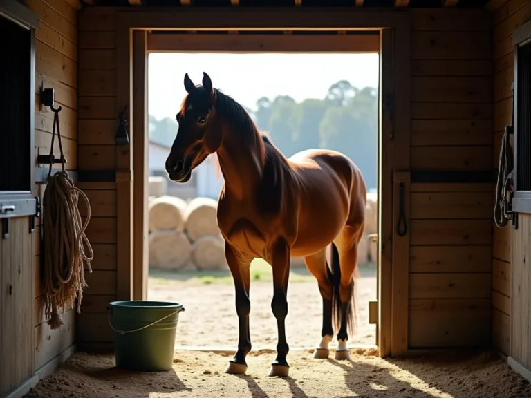 Horse standing quietly by a stable doorway