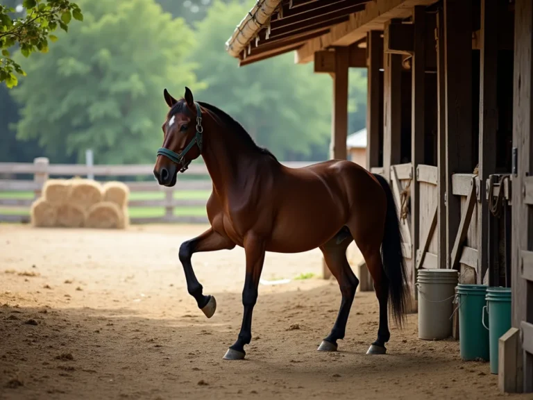 Horse kicking near a stable fence