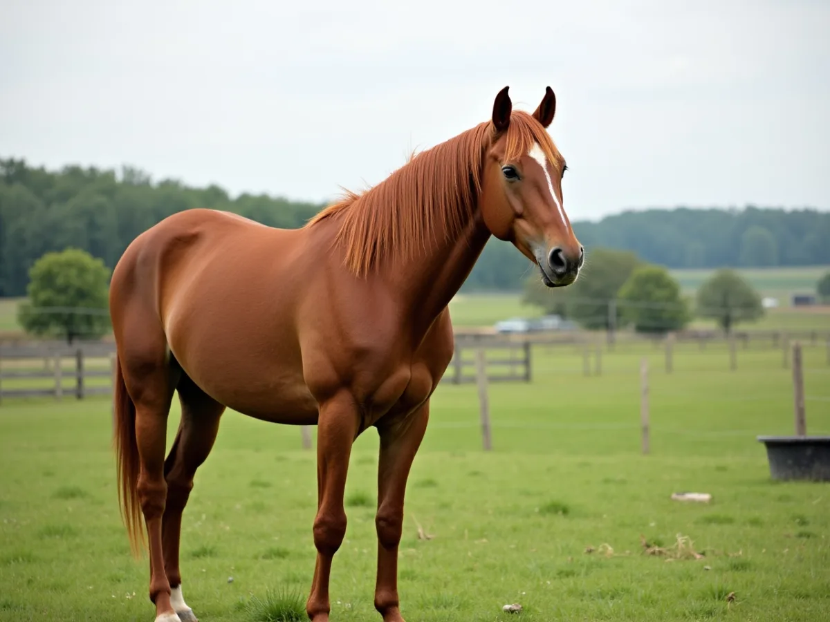 Horse watching quietly in a pasture