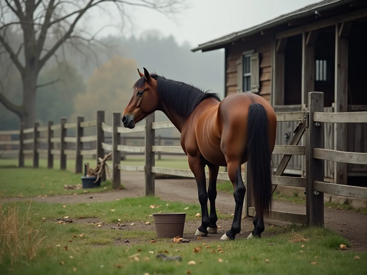 Horse standing apart near a fence