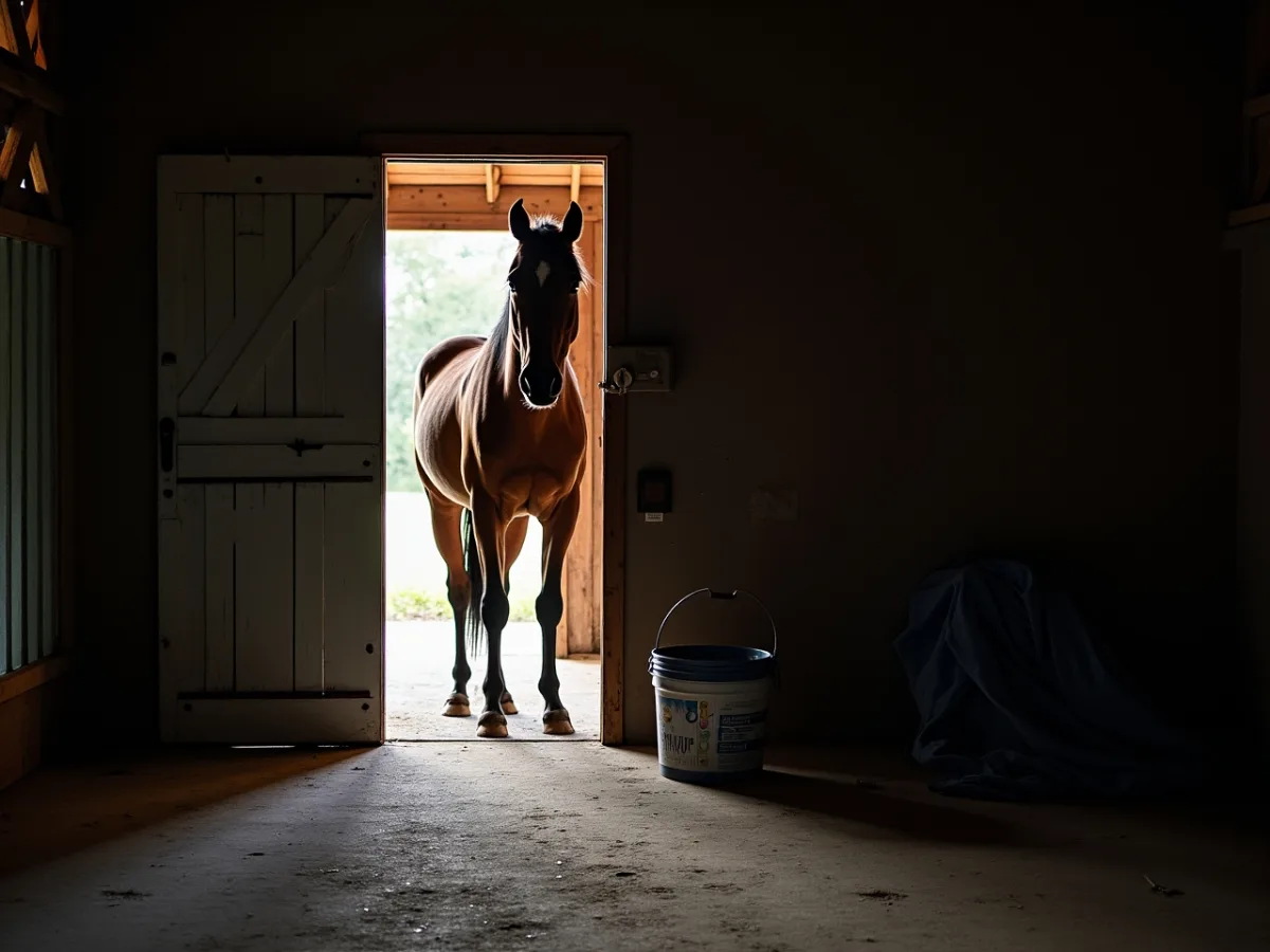Horse alert near a new barn entrance