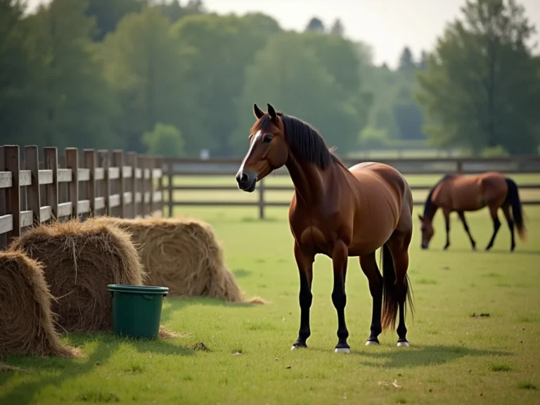 Horse alert in a pasture with ears forward