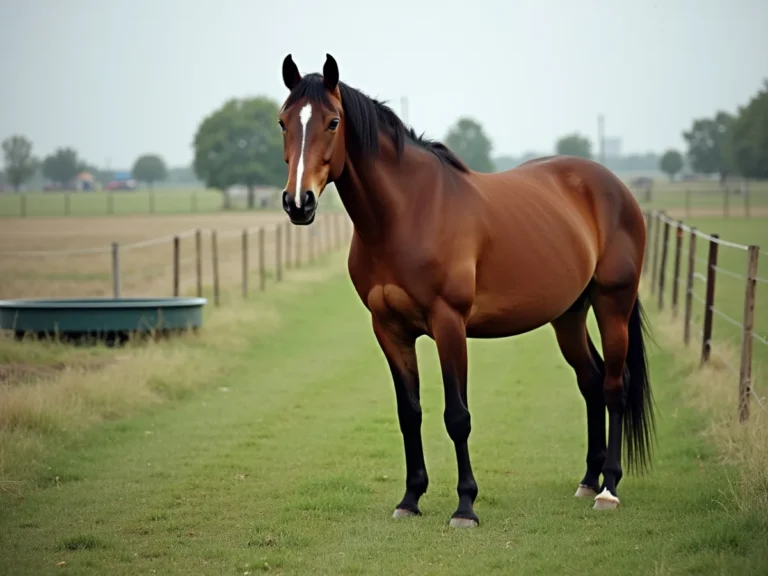 Horse standing motionless in a pasture