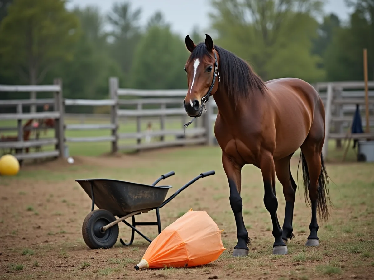 Horse reacting to an unfamiliar object