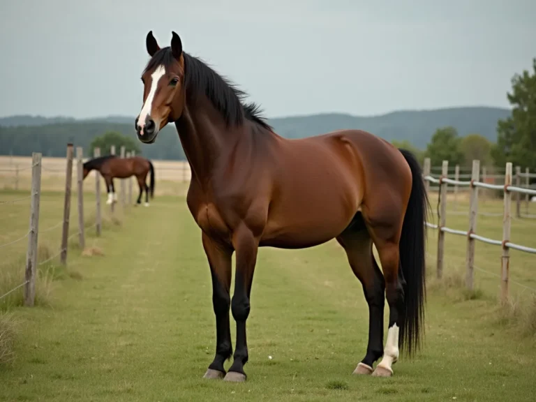 Alert horse watching the pasture edge