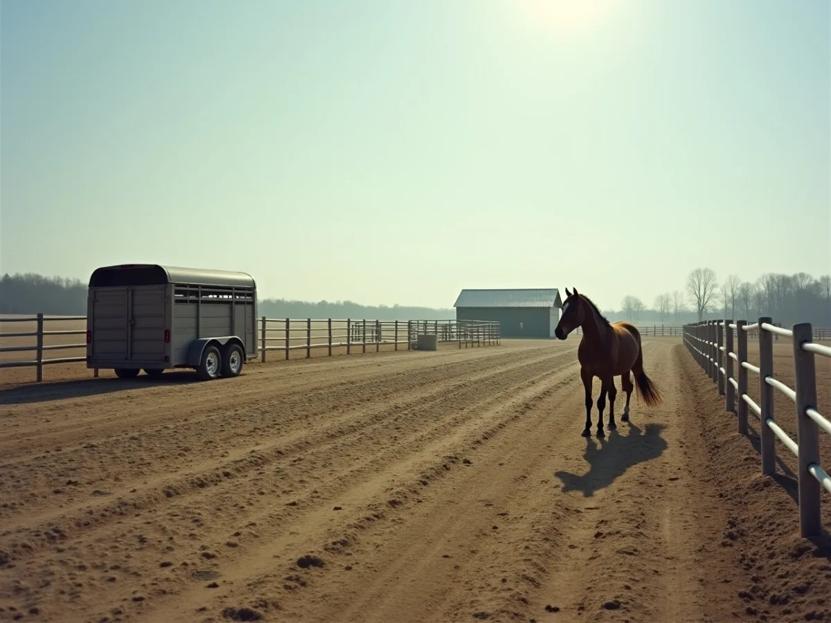 Horse standing alert in an unfamiliar field