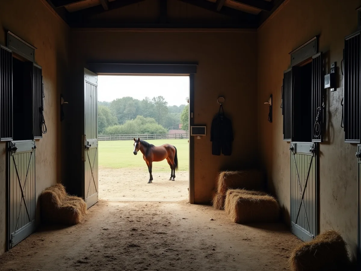 Horse outside a stable doorway