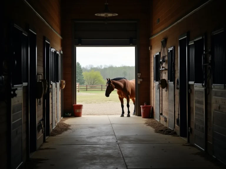 Horse near a stable gate