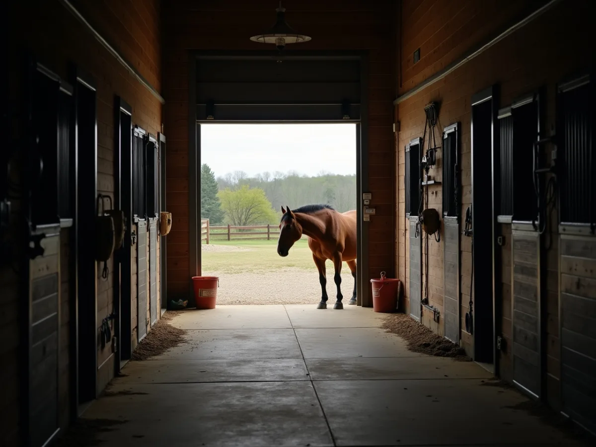 Horse near a stable gate